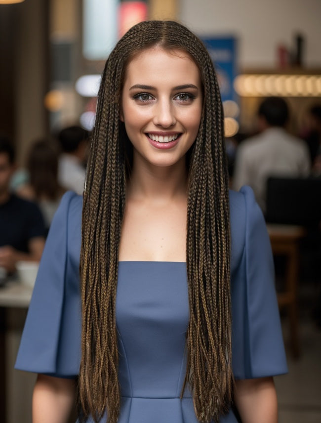 30 Inch Braided Wigs For Black Women Full Lace Front Box Braided Wig KnotlessBraided Wigs Lightweight Braids Synthetic Lace Front Wig Black Plus Light Brown Hand Braided  Wigs With Baby Hair Synthet