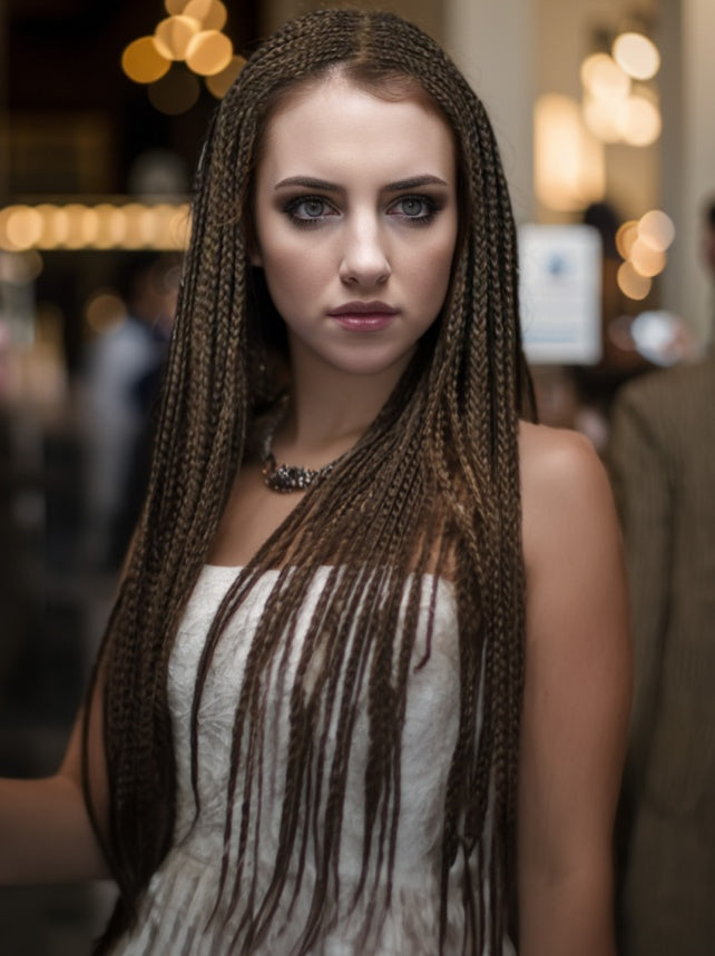 30 Inch Braided Wigs For Black Women Full Lace Front Box Braided Wig KnotlessBraided Wigs Lightweight Braids Synthetic Lace Front Wig Black Plus Light Brown Hand Braided  Wigs With Baby Hair Synthet