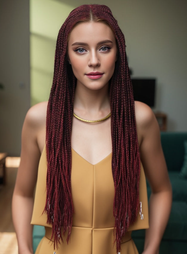 30 Inch Braided Wigs For Black Women Full Lace Front Box Braided Wig KnotlessBraided Wigs Lightweight Braids Synthetic Lace Front Wig Black Plus Light Brown Hand Braided  Wigs With Baby Hair Synthet