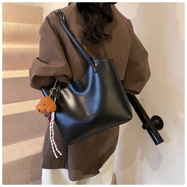 Stylish Faux Leather Tote Bag with Shoulder Straps - Large Capacity Handbag