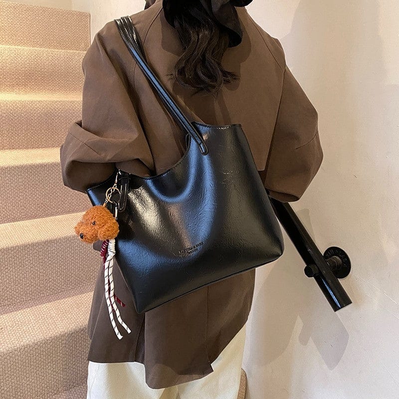 Stylish Faux Leather Tote Bag with Shoulder Straps - Large Capacity Handbag