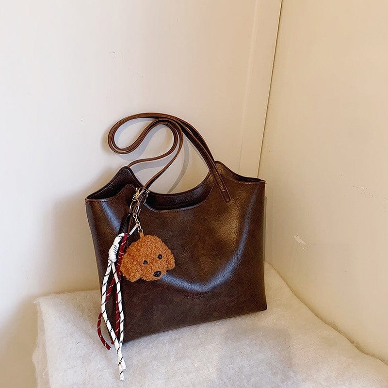 Stylish Faux Leather Tote Bag with Shoulder Straps - Large Capacity Handbag