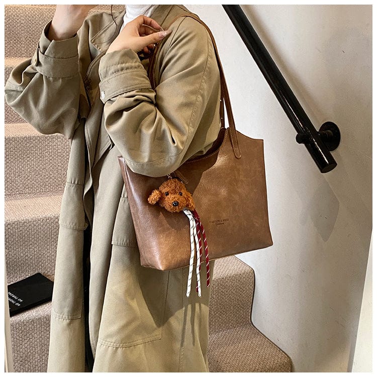 Stylish Faux Leather Tote Bag with Shoulder Straps - Large Capacity Handbag