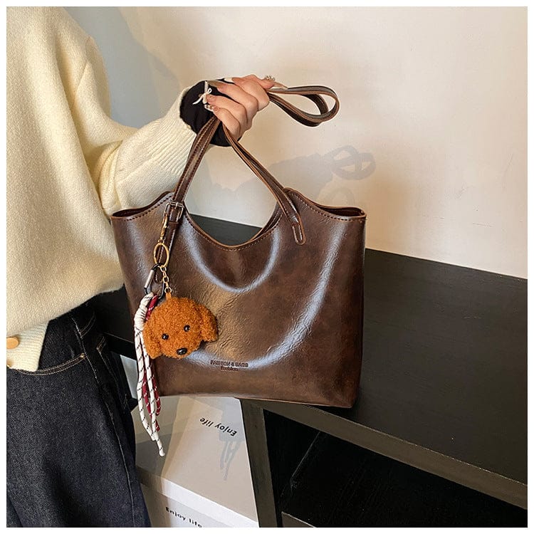 Stylish Faux Leather Tote Bag with Shoulder Straps - Large Capacity Handbag