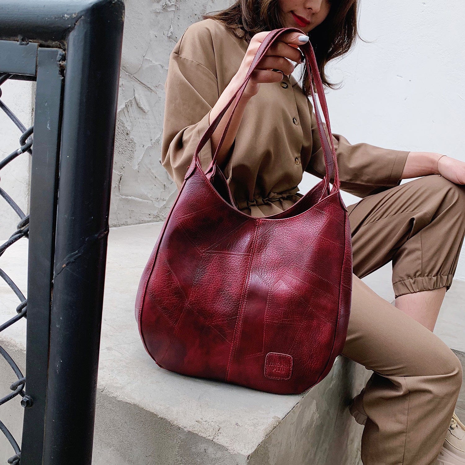 Stylish Faux Leather Tote Bag with Shoulder Straps - Large Capacity Handbag