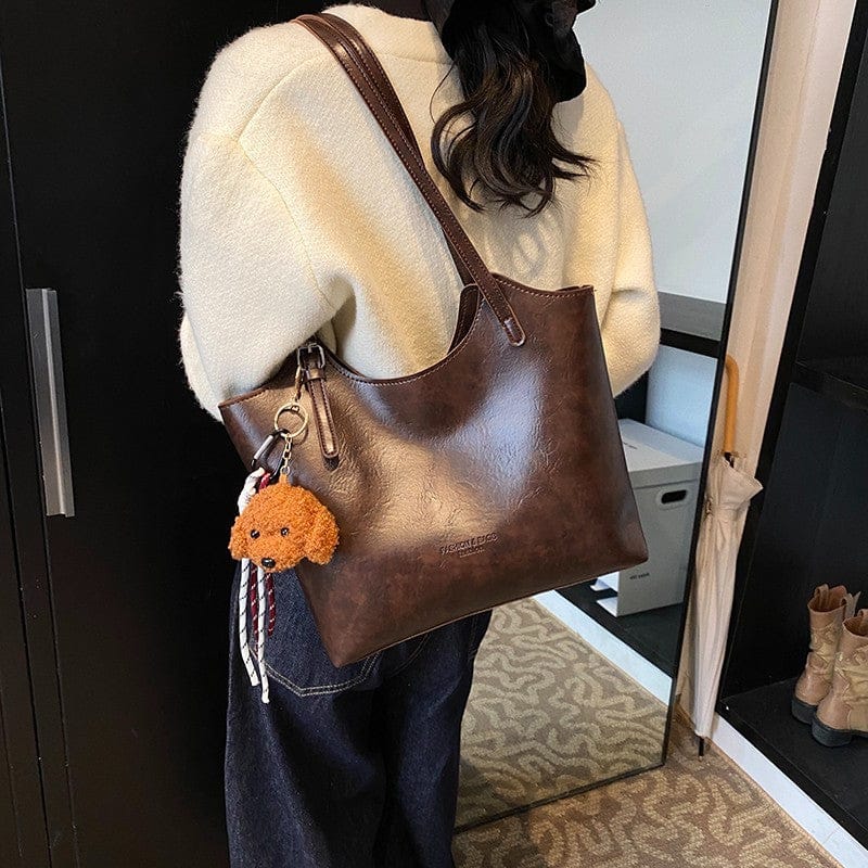 Stylish Faux Leather Tote Bag with Shoulder Straps - Large Capacity Handbag